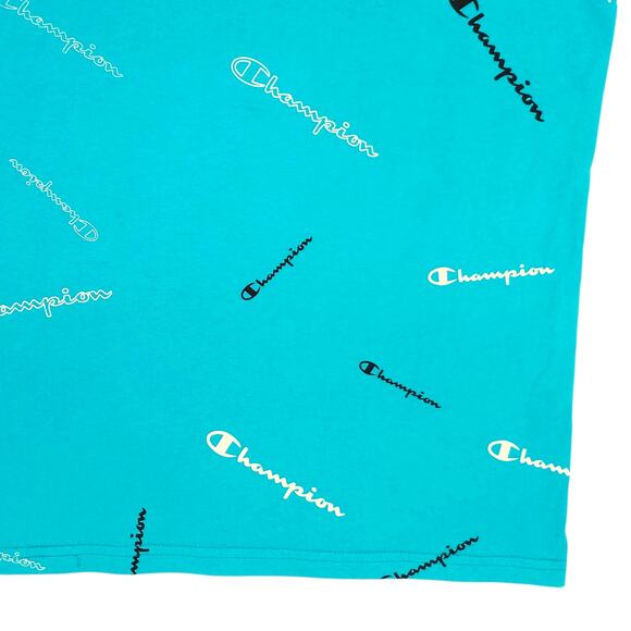 Champion Shirt Mens Medium Blue All Over Print Logo Graphic Tee T-Shirt Cotton - Picture 12 of 12